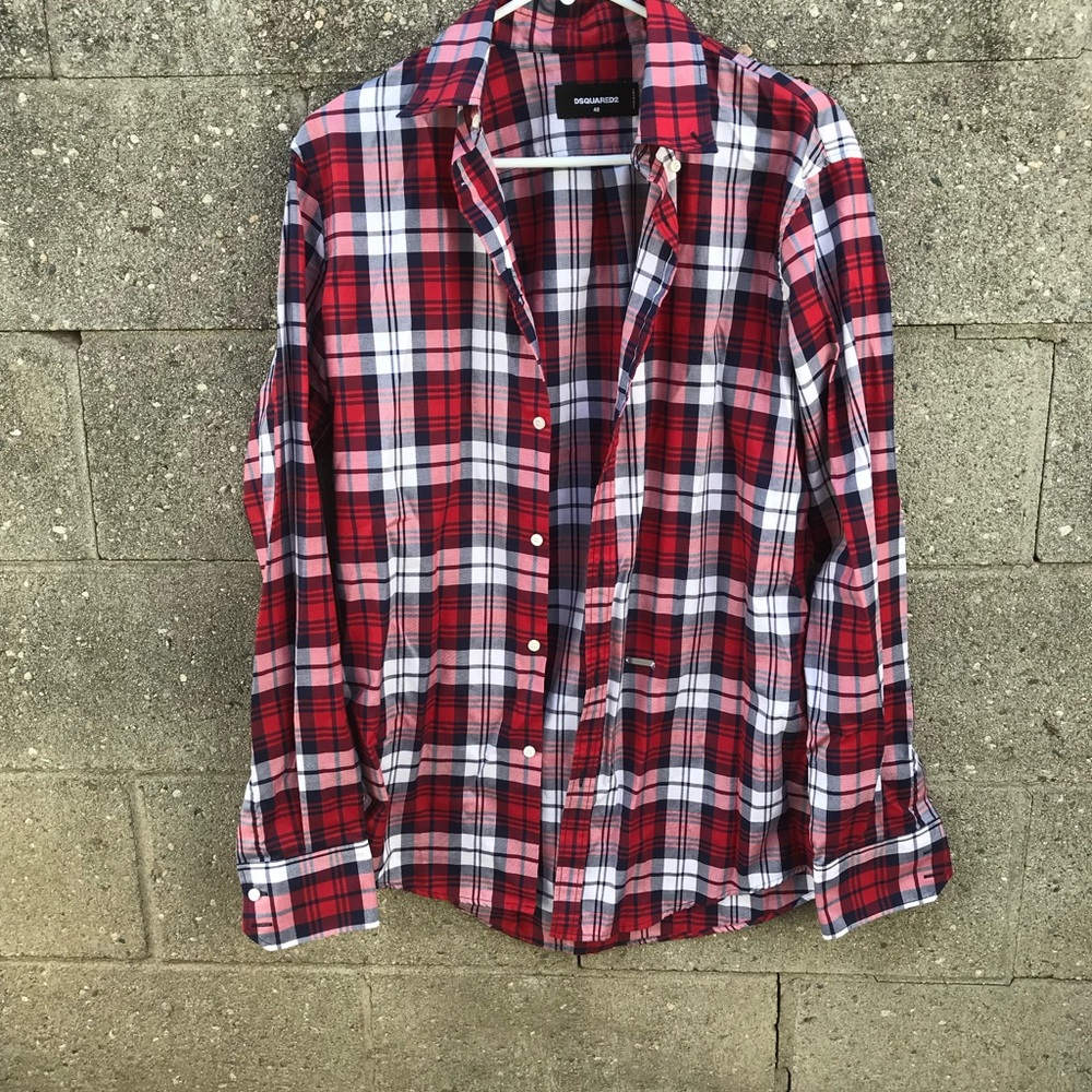 Dsquared2 Red Plaid Button Up Designer Shirt Red … - image 1